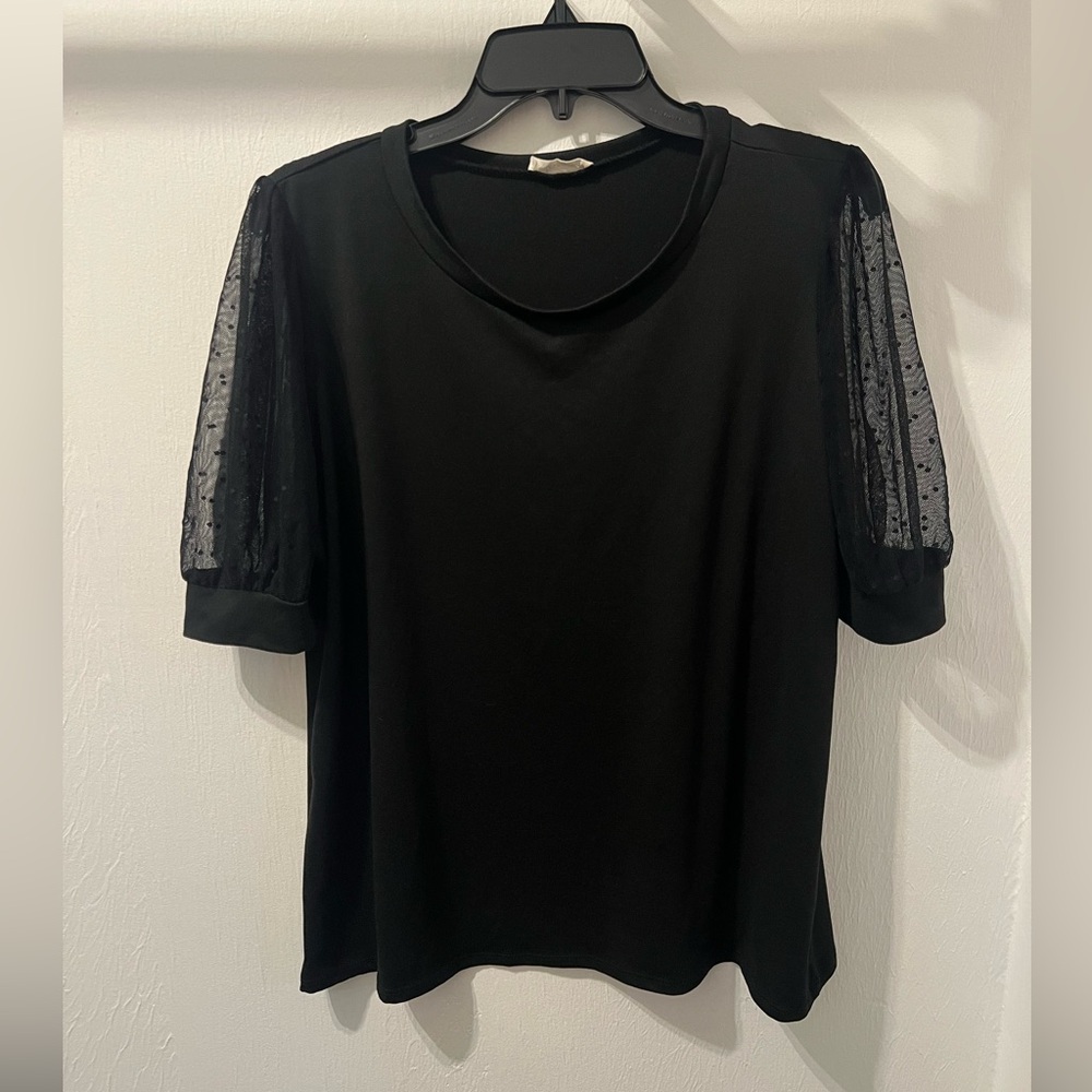 Elegant Black Top with Sheer Sleeves
